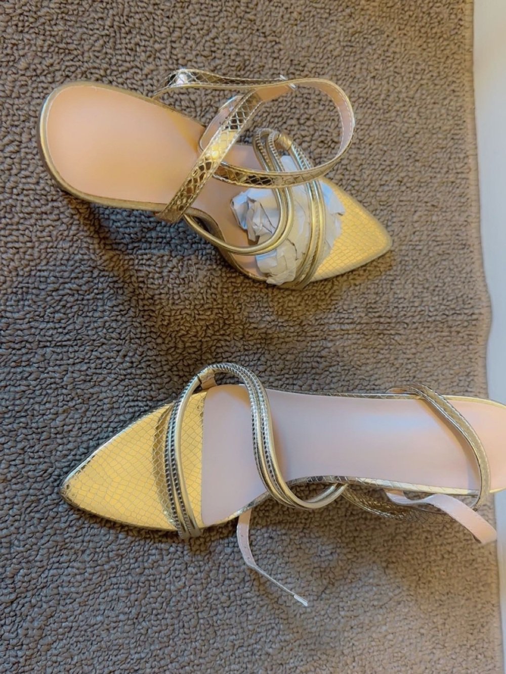 Gold Strappy Pointed-Toe Women's Sandals